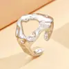 Novo Anel de Aço Inoxidável Irregular Líquido Estilo Barroco Vintage Anel Aberto Ajustável Banhado a Ouro Explosões