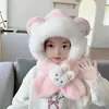 Gorro con Bufanda Integrada de Dibujos Animados para Niños, Protección para los Oídos, para Niños y Niñas, Felpa Gruesa Caliente, Cortavientos, Peluche, Gorro para Bebé