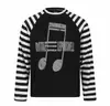 Camiseta de Manga Larga Raglán con Estampado de Notas Musicales Vintage Yidao 2026 Otoño Nuevo Estilo Americano Parches Rayados Patchwork Gris Claro Desgastado