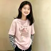 Camiseta Manga Longa Desenho Animado para Meninas Outono Roupa de Baixo Novo Estilo 2026 Crianças Tamanho Médio e Grande Camisa Camada Base Algodão Puro Falsa Duas Peças