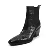 Botines ajustados de piel de vaca de primera capa para mujer, nuevos botines de cuero genuino para otoño e invierno, punta cuadrada, sin cordones, tacón alto grueso, talla 40