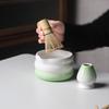 Tazón de taburete matcha de estilo japonés transfronterizo color degradado herramienta de té de punto tazón de té a rayas de cerámica soporte para té 100 benli