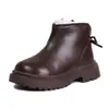 Botas Femininas Forradas com Fleece Outono e Inverno Botas Quentes de Cano Curto Botinhas Botas de Couro Moda Bico Redondo Alunos do Ensino Fundamental Sapatos Infantis Versáteis