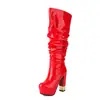 Botas Altas de Tacón Alto con Punta, Estampado de Piedra, Hasta la Rodilla, Estilo Europeo y Americano para Comercio Exterior, Botas Fruncidas Plisadas, Botas Altas de Moda Doradas para Pasarela