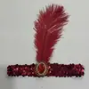 Diadema de plumas de avestruz con lentejuelas, diadema tachonada de pedrería, tocado de actuación, diadema estilo indio para adultos y niños