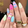 Unhas Usáveis Macaron Amêndoa Cor de Doce Color Blocking Listras de Bolinhas Menina Doce Adesivos de Unhas Postiças Arte de Unha Transfronteiriça Atacado