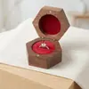 Caja para Anillo Material de Madera Forro de Franela Propuesta Caja para Pareja Caja de Regalo Ventana Hexagonal Joyería Caja de Seis Lados