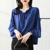 Camisa de gasa de manga larga con mangas farol para mujer, talla grande, primavera 2024, nueva, holgada, ajustada, que cubre el vientre, elegante.