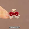 Flor Roja de Año Nuevo Terciopelo Pequeño Clip Pinza Pinza para el Cabello Temperamento Femenino Pinza para el Cabello de Princesa Pedrería Terciopelo Medio Sujeción Accesorios para el Cabello