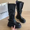 Botas altas de mujer Melard con hebilla de cinturón 2026 otoño e invierno nuevas botas de motociclista de corte ajustado botas de caballero marrones botas de caña alta