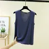 Nuevo Chaleco de Cuello en V para Mujer, Estilo Delgado de Verano, Top Holgado sin Mangas Talla Grande, Chaleco con Volantes, Camiseta Básica Casual