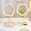 Espejo de tocador de escritorio para estudiantes, espejo para retoques para apartamentos de alquiler, espejo de maquillaje floral, tocador portátil con detalles en forma de corazón