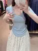Camiseta plissada com gola U para mulheres, novo estilo de verão 2025, cor doce, corte justo, manga curta, top de camada base alta elasticidade
