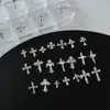 Accesorios para Uñas Cruz de Plata Pura Corazón de Cuervo, Estilo Versátil Retro Dulce y Genial, Decoraciones para Uñas Incrustadas de Diamantes