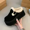 Pantuflas Birkenstock de Algodón con Suela Gruesa para Mujer Otoño/Invierno 2026 Más Terciopelo Aumento de Altura Plataforma de Cuña Zuecos de Punta Cerrada Zapatos de Mujer