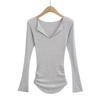 Camiseta de manga larga interior plisada y ajustada para mujer, estilo Spice Girl, sexy, con escote en V y pinceladas, otoño e invierno, novedad 2022
