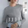 Camiseta de Manga Larga para Mujer, Color Bloque, Hombro Recto, Diseño Simple, Moda, Ropa Interior Básica, Comercio Exterior Transfronterizo, Otoño 2026