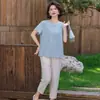 Nuevo Estilo Conjunto de Verano para Mamá Camiseta de Manga Corta para Mujeres de Mediana Edad y Mayores, Top Holgado Elegante y que Reduce la Edad para Verano
