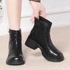 Botas de Otoño e Invierno para Dropshipping con Terciopelo y Cremallera Trasera Cálida Botas Negras Cortas Botas de Primavera y Otoño de Una Sola Capa Suela Gruesa Botas de Tacón Grueso