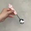 Cuchara de Acero Inoxidable 304 Juego de Cubiertos de Alto Valor Portátil para Estudiantes Vajilla Cuchara de Conejo Torcido de Dibujos Animados Cuadrada para Niños