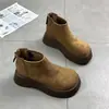 Botas de Moda Plataforma Suela Gruesa Dedo Gordo Piel Mate para Mujer Temporada Otoño/Invierno 2026 Nuevas Botines Chelsea de Caña Alta con Felpa
