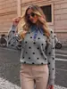 Suéter de punto con lunares estilo europeo y americano para mujer, nuevo modelo otoño e invierno 2026, cuello de mezclilla, jersey de manga larga, top holgado estilo francés