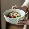 Tigela de Frutas Vintage Cerâmica Sentido Avançado Tigela Redonda Diário Doméstico Tigela de Arroz Café da Manhã Uma Pessoa Tigela para Iogurte Salah