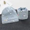 Nuevo conjunto de dos piezas de bufanda gorro de felpa de una sola capa para niños, gorro de algodón con estampado, sombrero cortavientos con protección para los oídos para primavera y otoño