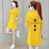Moda Otoño e Invierno Tallas Grandes Holgado Adelgazante Longitud Media Sudadera para Mujer Casual Forrada de Polar Engrosada con Capucha Vestido Pulóver