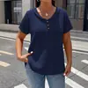 2026 Verano Nueva Ropa de Mujer Amazon Wish Transfronteriza Europea y Americana Color Sólido Texturizado Plisado Cuello de Muñeca Botón Camiseta