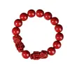 Pulsera de Estilo Étnico Pulsera Doble Pixiu de Cinabrio Imitación Pulsera de Arena Dorada Púrpura Pulsera de Cuero para Hombre Pulsera de Cinabrio Imitación
