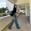 Novidades Primavera 2026: Jeans Retrô Americano de Cintura Baixa Lavado Solto de Perna Reta com Design de Logo Bordado para Mulheres