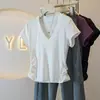 2026 Verano Nueva Camiseta de Manga Corta para Mujer Holgada Talla Grande Versátil Cuello en V Moda Estilo Ins Top Casual A11572
