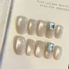 Branco Lunar Carta de Amor Desejo Puro Francês Suave Gelo Transparente Contas de Vidro Olho de Gato Diamante Brilhante Japonês Feito à Mão Unha Usável Unha Produto Acabado