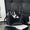 Bolsa Tote Brilhante com Padrão de Crocodilo, Bolsa Transversal com Alça de Mão 2 em 1 para Mulheres, Bolsa de Mão Estilo Saco em Couro Envernizado