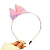 Diadema de tela con lazo de malla y orejas de conejo de doble capa para niña, estilo princesa coreana, con tarjeta para el pelo de súper hada