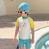 Traje de baño de manga corta para niños Verano 2026 Nuevo conjunto de traje de baño para niños Verano Dos piezas Traje de baño con protección solar Fresco y moderno