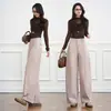 Calça casual de cintura alta feita sob medida para mulheres, estilo outono 2026, corte solto, afina a silhueta e valoriza o corpo, calça longa de perna larga
