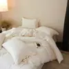 Conjunto de cuatro piezas de algodón y lino natural con textura simple, estilo hotel vintage y casa de huéspedes, conjunto de lino transpirable de color liso para dormir sin ropa