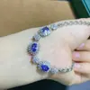 Nova Pulseira de Tanzanita Natural Prata S925 Inlaid Pedra Principal 5X7Mm Versátil Popular Tendência Joias Femininas Atacado