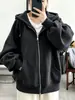 Moletom casual com capuz cinza para mulheres, outono e inverno, forrado com fleece, novo estilo coreano 2026, blusa hoodie de corte solto, jaqueta casual