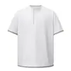 Camiseta Yidao Vintage Verão 2026 com Gola Henry, Falsa Peça Dupla, Color Block para Homens, Modelagem Relaxada e Design de Botões, Casual de Manga Curta