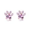 Pendientes Zhenrong de AliExpress, chapados en oro rosa, con huellas creativas europeas y americanas, de circonita y cristal rosa.