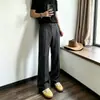 Calça masculina preta fluida, nova marca americana trendy 2026, corte reto solto cleanfit, calça casual de alta qualidade