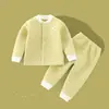Conjunto de Roupa Íntima Térmica Abertura Frontal Espessa para Bebês e Crianças, Roupas Quentes Acolchoadas de Algodão para Recém-Nascidos, Tops de Outono e Inverno para Meninos e Meninas