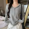 Chamarra Cardigan con Capucha y Cierre de Acrílico para Mujer Otoño Invierno Estilo Coreano Color Sólido Simple Ajustado Versátil Manga Larga Prenda Base