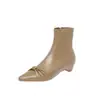 Botines delgados de estilo coreano, versátiles y suaves, con lazo, para otoño e invierno 2026, tacón bajo grueso, punta fina delicada, elásticos, color nude, botines cortos para mujer