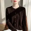 Cárdigan corto de punto 100% lana pura para mujer, hipoalergénico, con cuello redondo, perfecto para usar en capas, mangas largas y un diseño sencillo
