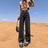 Jeans Feminino de Cintura Alta com Pernas Largas e Forro de Lã, Duplo Abotoamento, Inverno 2024, Outono, Primavera, Calças de Perna Reta Estreita, Estilo Europeu e Americano