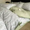 Conjunto de cama simples de algodão puro escovado de quatro peças com toque de alta qualidade, capa de edredom espessa 100% algodão, lençol, conjunto de três peças com lençol com elástico